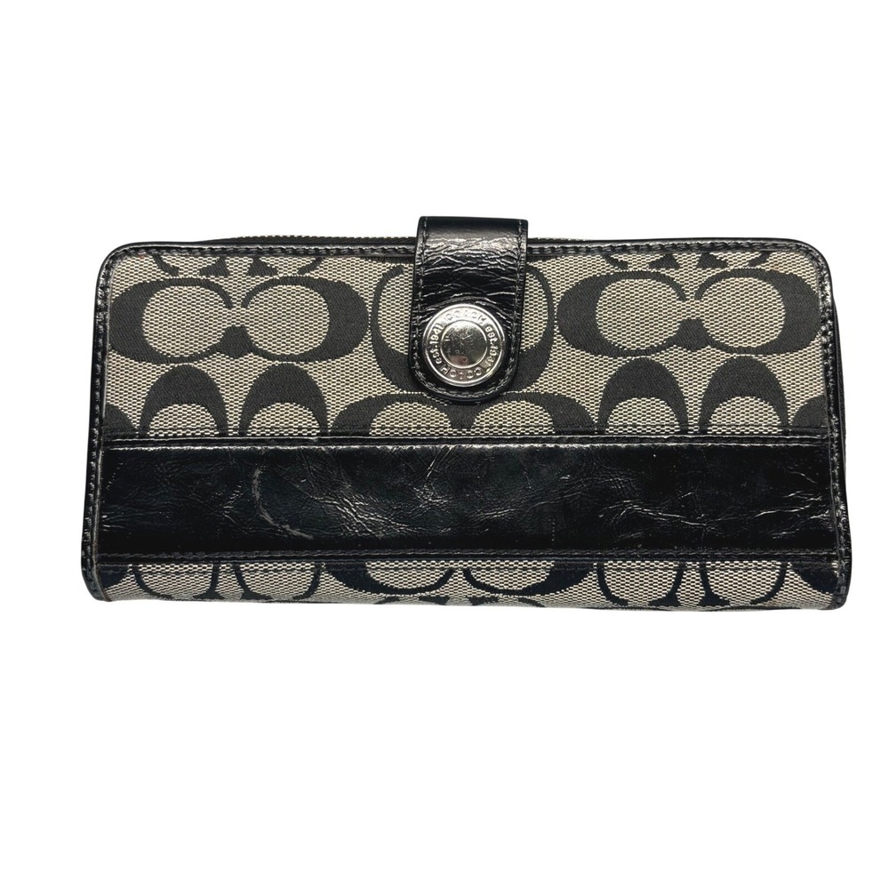 Coach Slim Envelope Wallet Women One Size Black Signature Jacquard Leather Trim